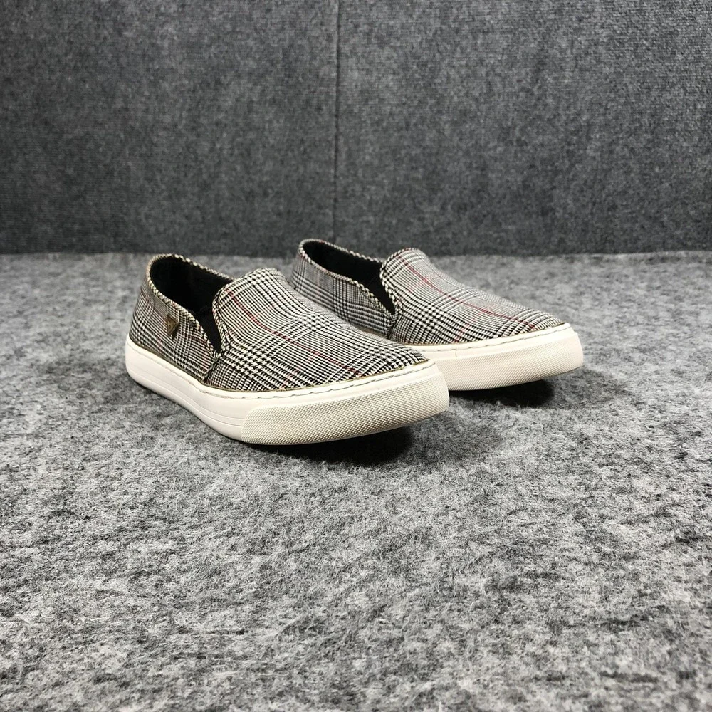 GUESS Slip On‎ Shoes Womens 8.5 Gray Plaid Textile Sneakers GFGGLADIS12